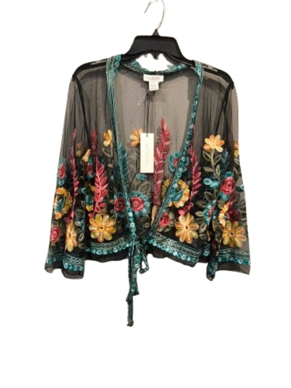 Rachel Zoe Embroidered Sheer Kimono Wrap Top Floral Boholuxury Festival NWT